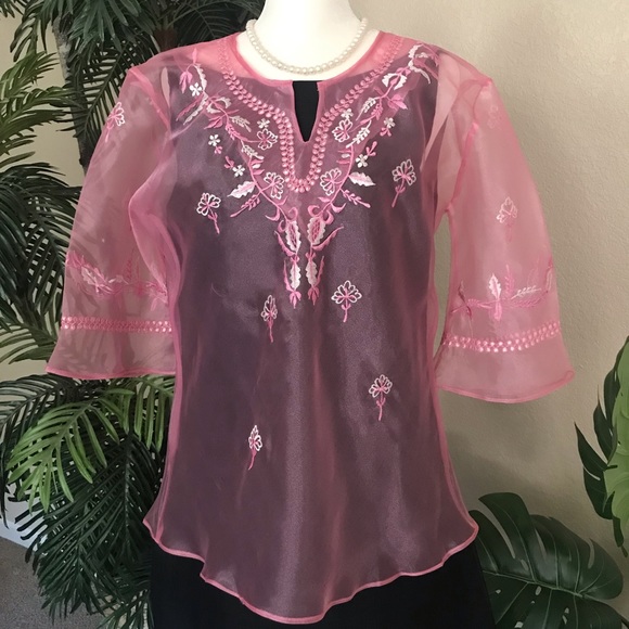 Blush Pink Kimona Blouse or Ladies Barong Tagalog with beautiful embroidery - Picture 6 of 16
